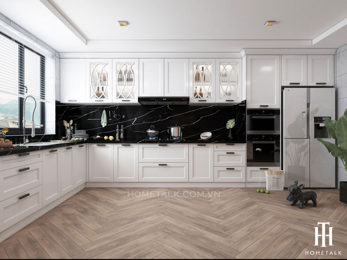 Thiết kế nội thất phòng bếp màu trắng hiện đại 2022
